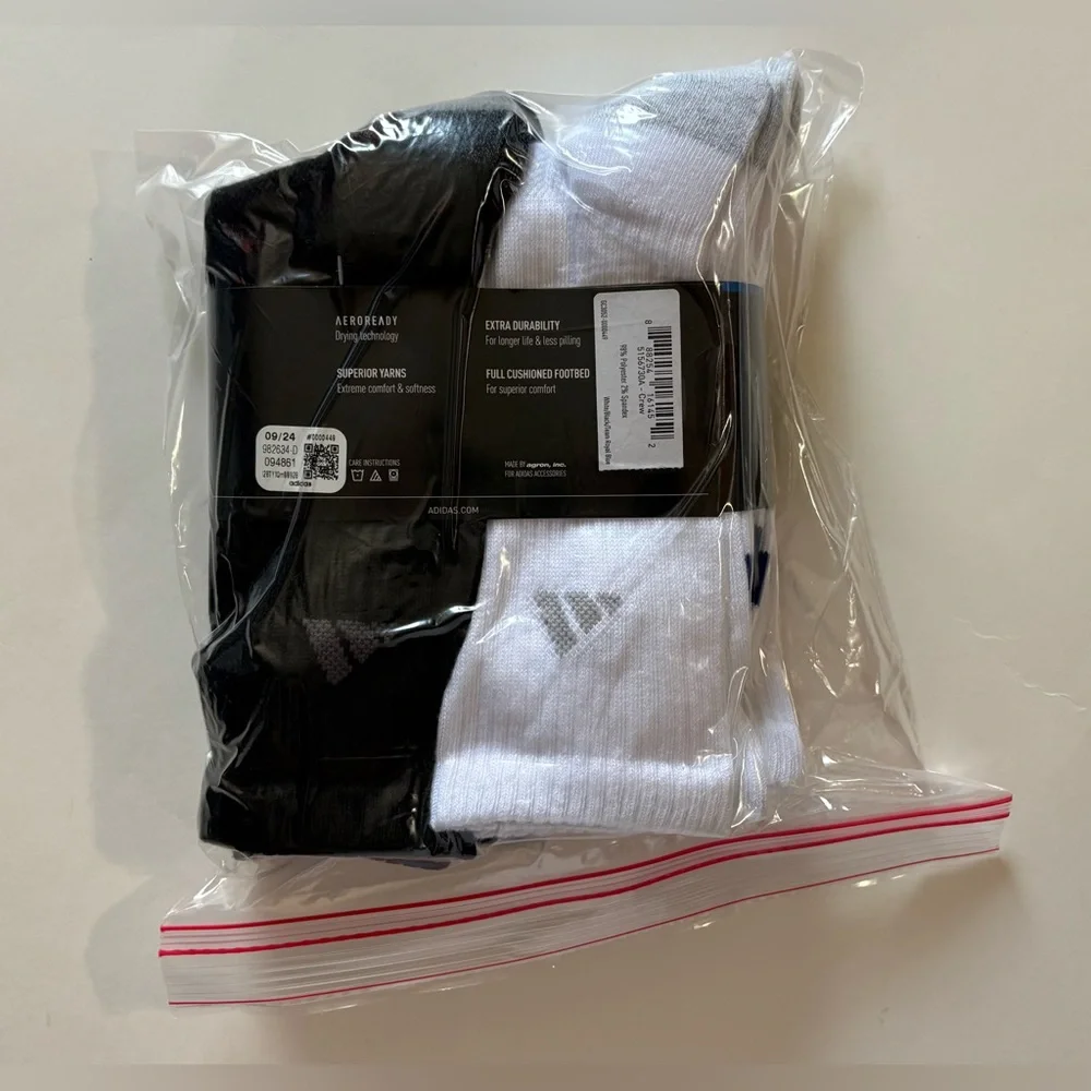 Adidas Performance Cushioned Athletic Tall Crew Socks 6 pair pack 3 stripes logo